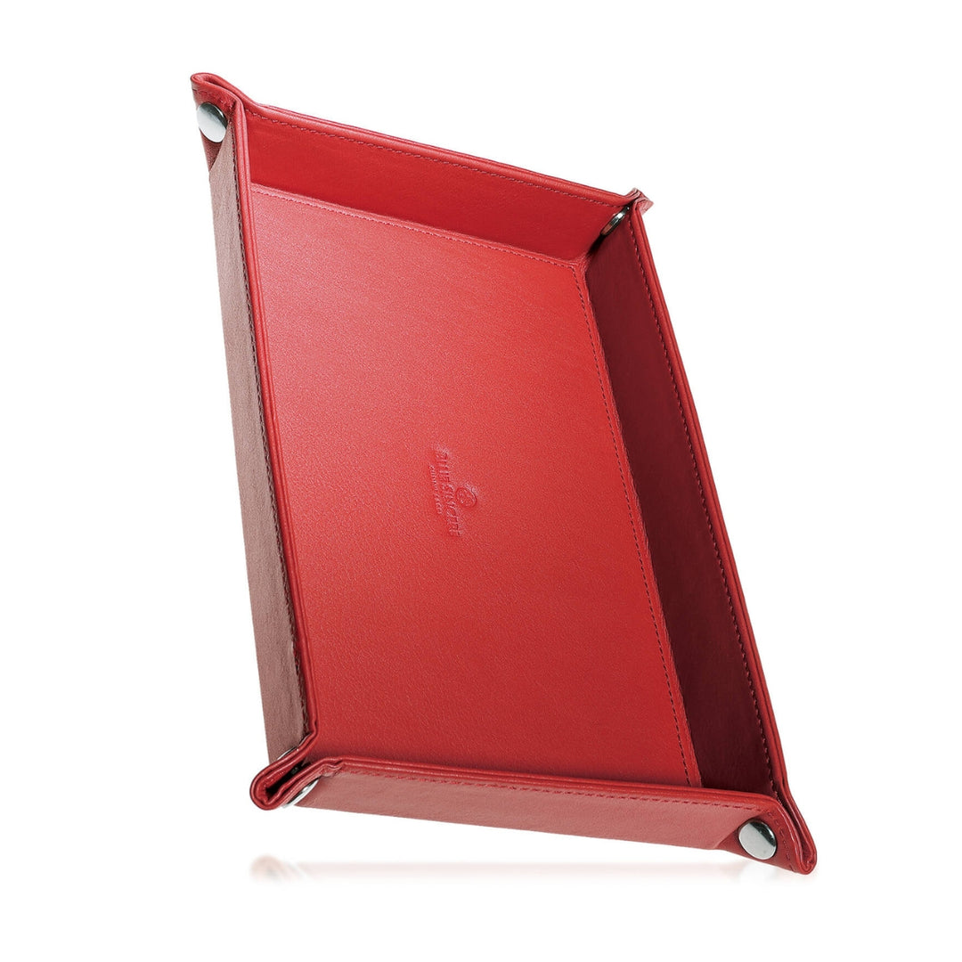 【これ1つで上質な空間に】本革レザー小物トレー 卓上小物ケース 折り畳み式 / KI1 RED