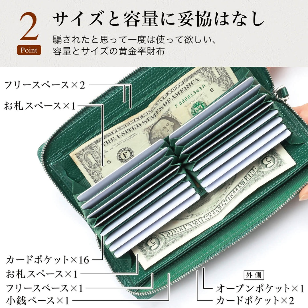 【大容量じゃばら式ミニ長財布】薄さ2.2cm コインスルー ラウンドファスナー財布 / CDC10